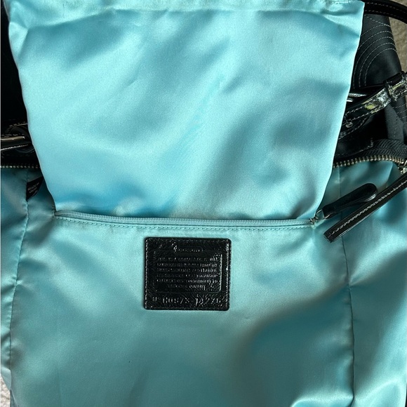 Coach black sateen cloth tote , patent leather trim. - Picture 4 of 12